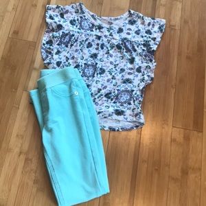 One shirt and pants size 8.